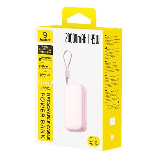 Портативный аккумулятор Baseus EnerFill FC21 Qpow 3 Ultra E0027P02, 20000mAh, 45W, розовый