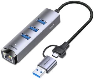 Сетевая карта USB3.0 (TypeC) + USB3.0 HUB 3-порта Mindpure UR011, LX10773, 1000 Мбит/с