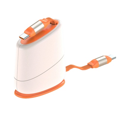 Кабель рулетка USB Type C M - Type C M, 1.1 м, настольный, на липучке, 1.1 м, белый