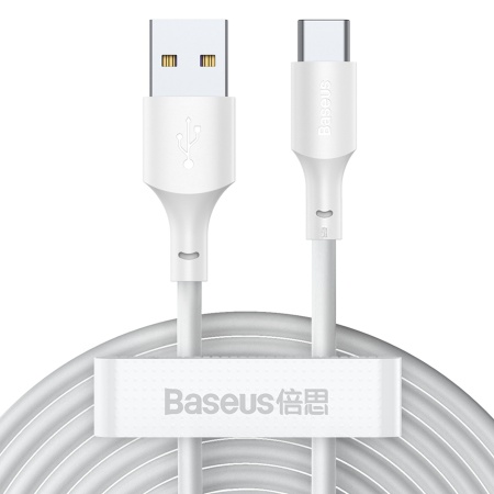 Кабель USB AM - USB TypeC M, Baseus TZCATZJ-series, 2 шт, 1.5 м, белый
