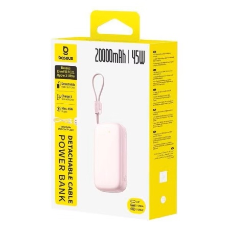 Портативный аккумулятор Baseus EnerFill FC21 Qpow 3 Ultra E0027P02, 20000mAh, 45W, розовый