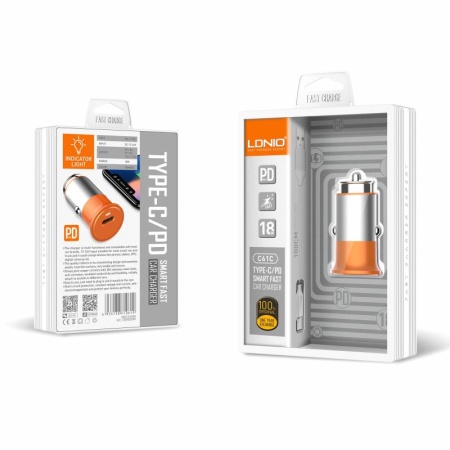 Автомобильное ЗУ LDNIO C61C, 3 A, 18 Вт, USB Type C - Lightning - 1 м