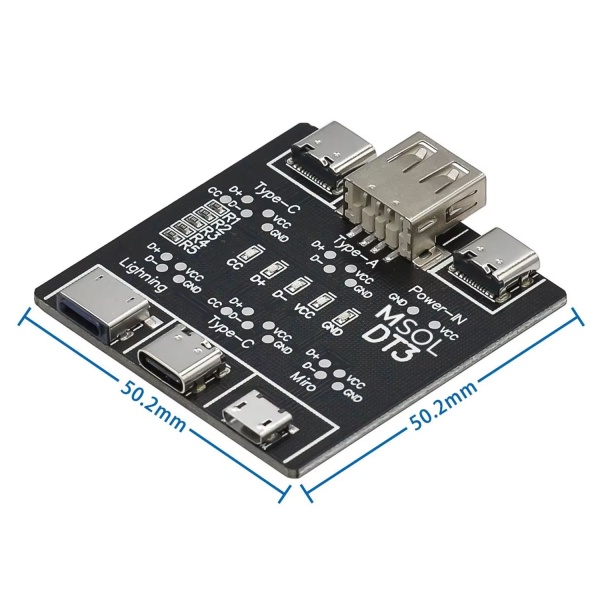 Тестер USB кабелей DT3 (Type-A, MicroUSB, Type-C, Lightning)
