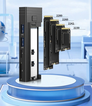 Внешний бокс M182 SSD M.2 NVMe/SATA + HUB 2*USB 3.2 + Card Reader TF/SD
