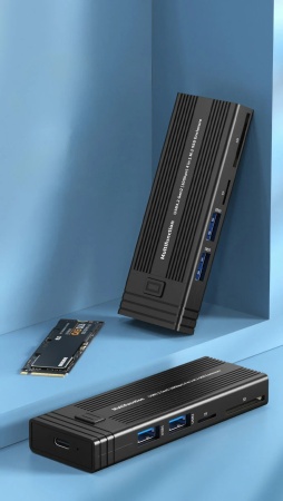 Внешний бокс M182 SSD M.2 NVMe/SATA + HUB 2*USB 3.2 + Card Reader TF/SD