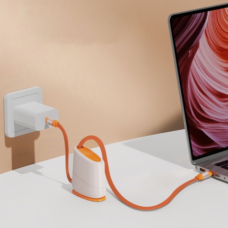 Кабель рулетка USB Type C M - Type C M, 1.1 м, настольный, на липучке, 1.1 м, белый