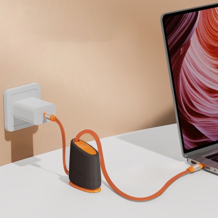 Кабель рулетка USB Type C M - Lighting, 1.1м, настольный, на липучке, 1.1 м, чёрный