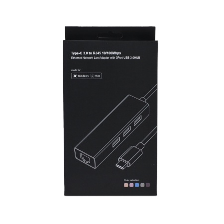 Сетевая карта TypeC + USB 3.0 HUB 3-порта, алюминий