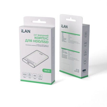 Внешний бокс iLAN Кварц, USB3.1 TypeC, прозрачный тёмный