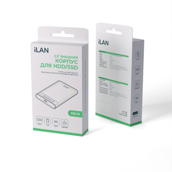 Внешний бокс iLAN Кристалл, USB3.1 TypeC, прозрачный