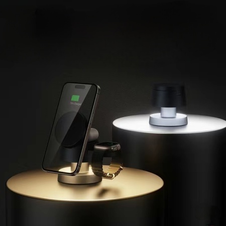 Беспроводное зарядное устройство+ ночник 4 в 1 WC6061, iPhone, AirPods, Apple Watch