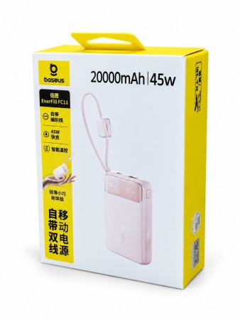Портативный аккумулятор Baseus EnerFill FC11 E00280, 20000mAh, 45W, розовый