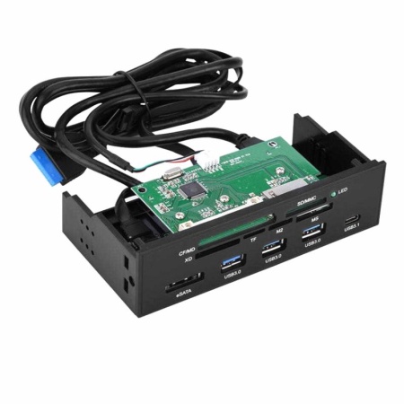 Кард-ридер внутренний 5.25", CF/MD, XD, M2, SD/MM, MS, 3хUSB3.0, TypeC, eSATA