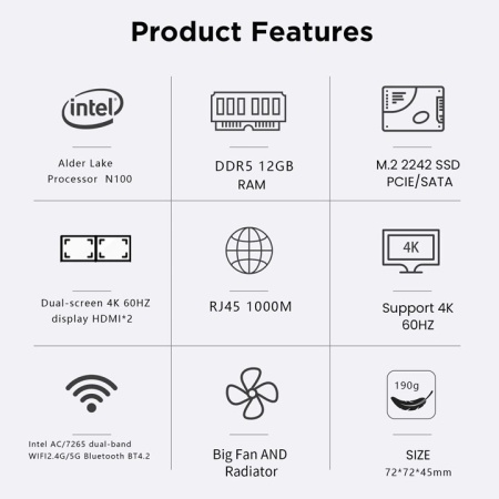 Неттоп ZX01 Plus, Intel N100, 12Гб DDR5 / 256 Гб