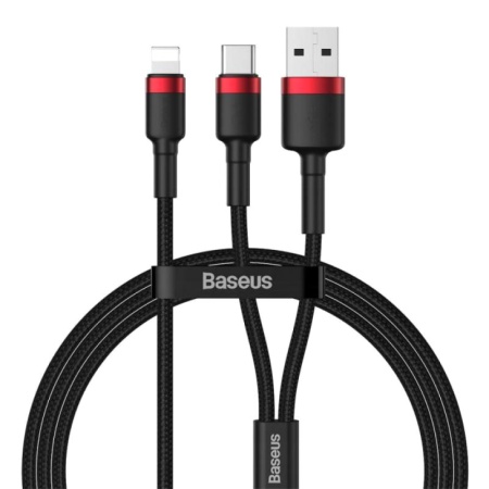 Кабель USB AM + USB TypeC M - Lighting, Baseus CATKLF-EL91, 1.2 м, чёрный