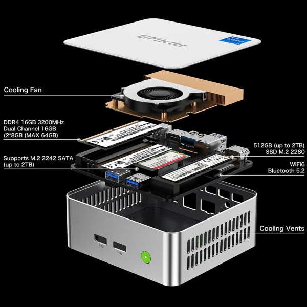 Неттоп GMKtec M3, Intel Core i5 12450H, 16Гб / 1Тб