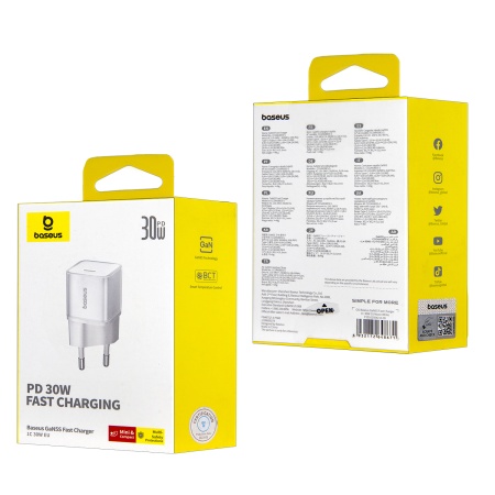 Сетевое зарядное устройство Baseus GaN5 (mini) 1C, 30Вт, белый