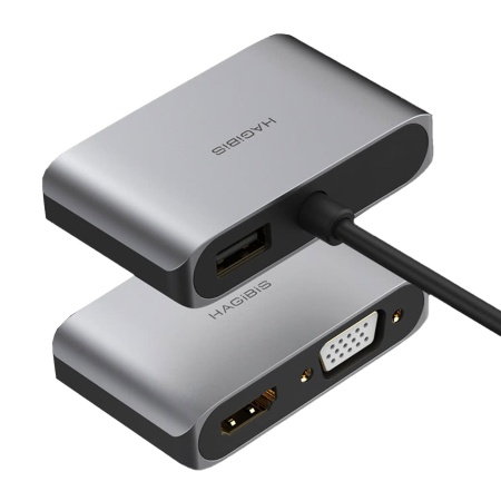 Конвертер USB 3.0 AM - HDMI F + VGF F + USB 2.0, Hagibis UHV3