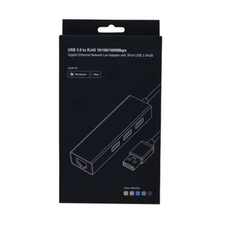Сетевая карта USB 3.0 + USB 3.0 HUB 3-порта, алюминий