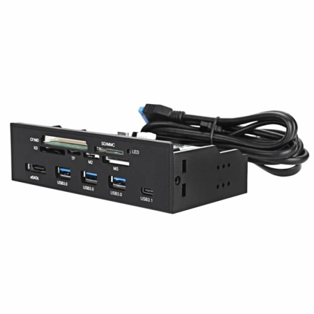 Кард-ридер внутренний 5.25", CF/MD, XD, M2, SD/MM, MS, 3хUSB3.0, TypeC, eSATA