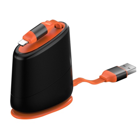 Кабель рулетка USB AM - Type C M, 1.1 м, настольный, на липучке, 1.1 м, чёрный
