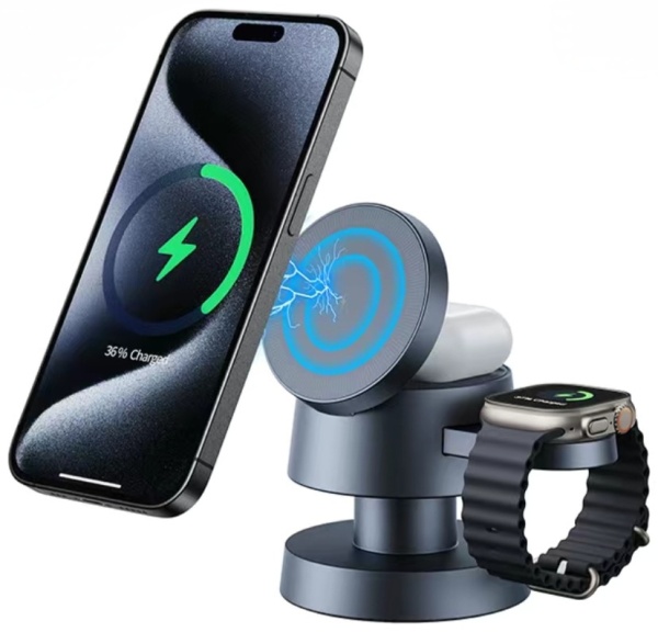 Беспроводное зарядное устройство+ ночник 4 в 1 WC6061, iPhone, AirPods, Apple Watch