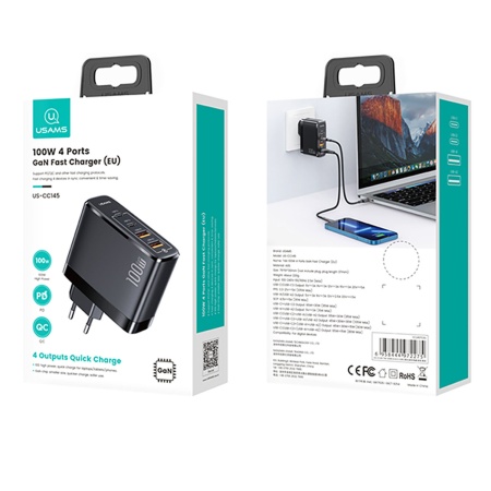 Сетевое зарядное устройство USAMS GaN US-CC145 T44, 5 A, 100 Вт