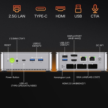 Неттоп GMKtec K8, AMD Ryzen 7 8845HS, 32Гб / 1Тб