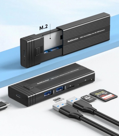 Внешний бокс M182 SSD M.2 NVMe/SATA + HUB 2*USB 3.2 + Card Reader TF/SD
